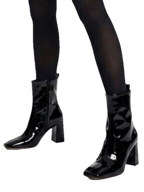 GOOD AMERICAN Square Toe Bootie Black Patent Leather Women’s Size 10 & 8 & 7